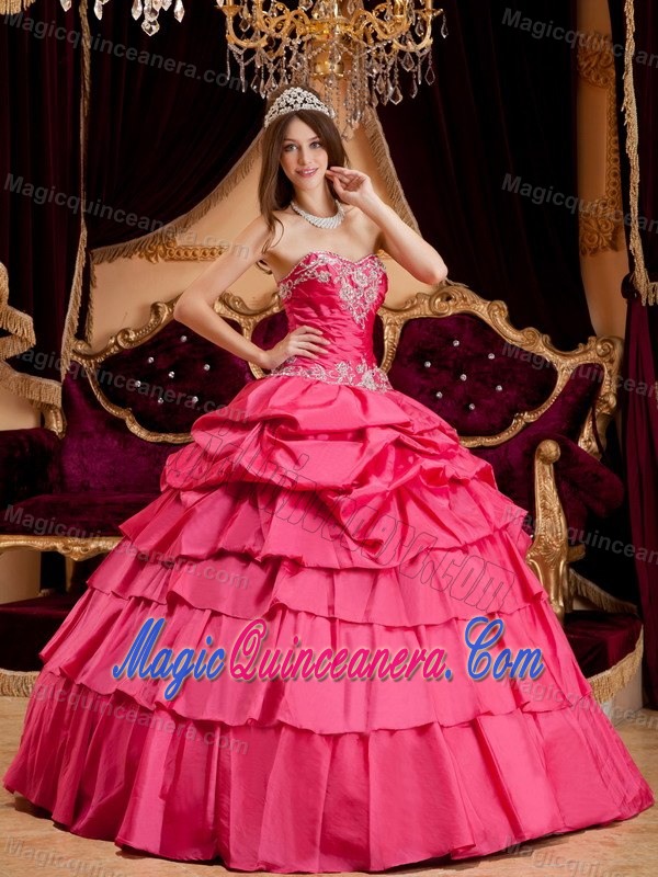 Hot Pink Stylish Appliqued Pick Ups Sweet 16 Quinceanera Dress