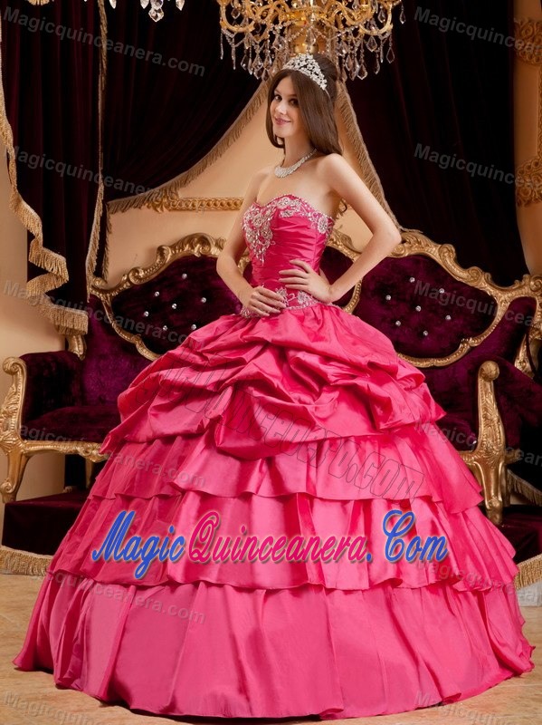 Hot Pink Stylish Appliqued Pick Ups Sweet 16 Quinceanera Dress