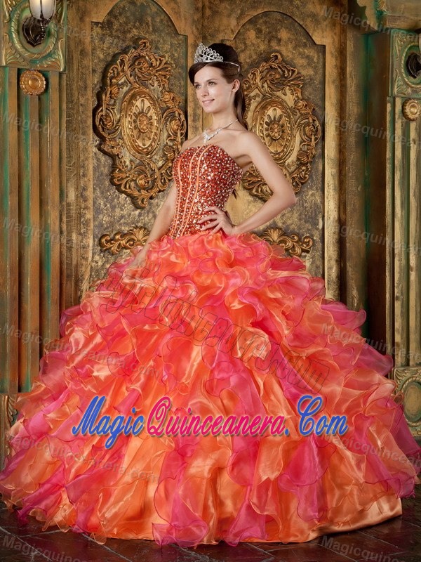 Best Multi-Color Dress for Sweet 15 with Beading and Ruffles