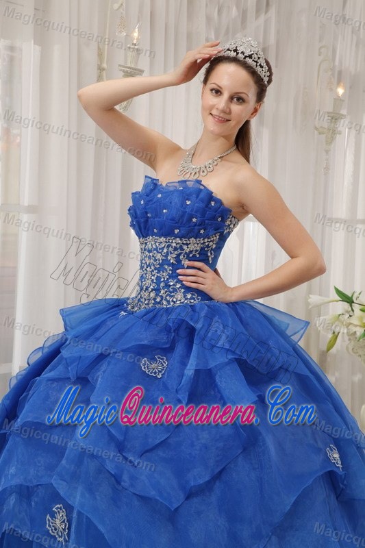 Clearance Blue Ball Gown Beaded Quinceanera Gown in Quilmes