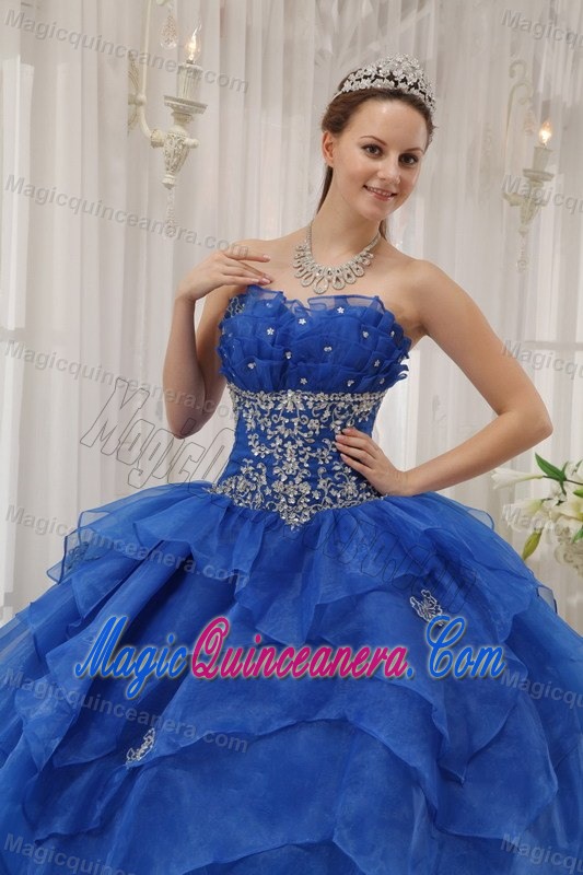 Clearance Blue Ball Gown Beaded Quinceanera Gown in Quilmes