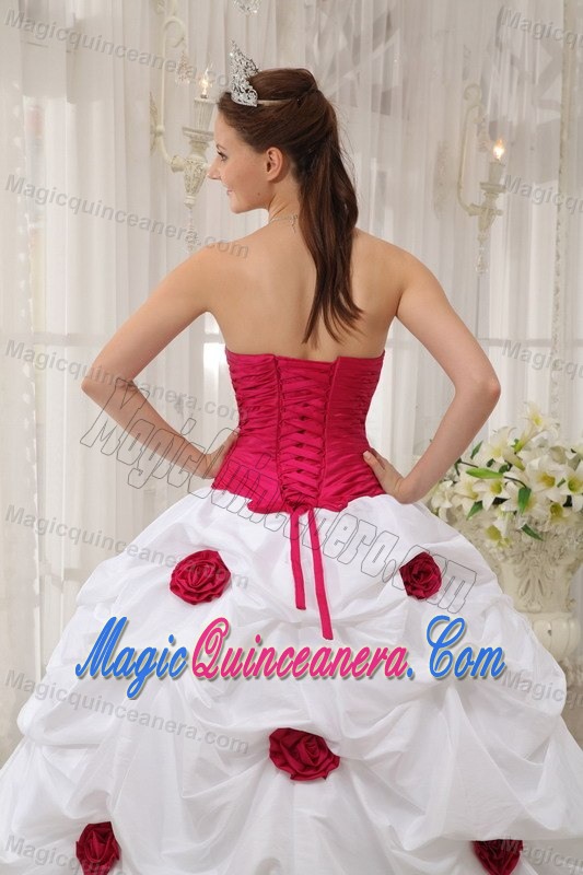 Hot Pink and White Pick Ups Quinceanera Dresses with Flowers