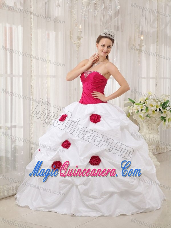 Hot Pink and White Pick Ups Quinceanera Dresses with Flowers