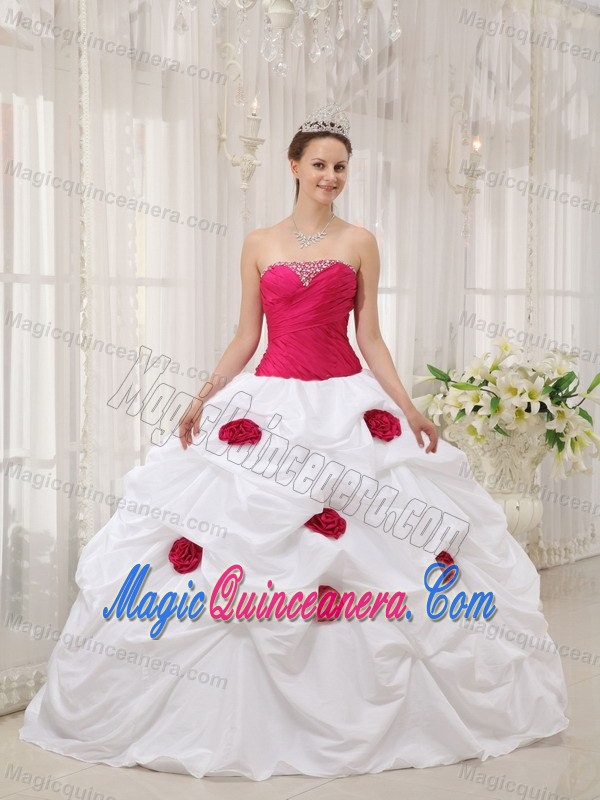 Hot Pink and White Pick Ups Quinceanera Dresses with Flowers