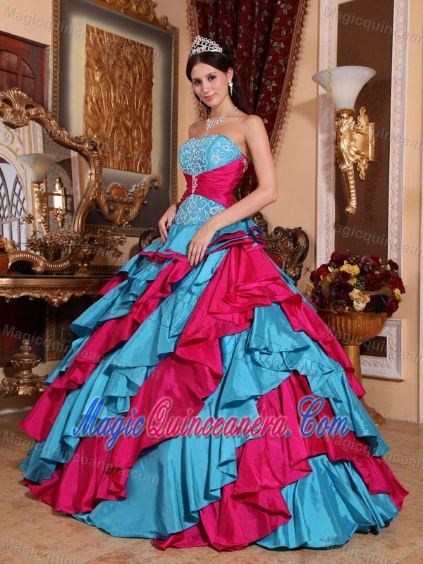 Two-toned Ruffled Embroidery Sweet 16 Dresses in Santa Fe