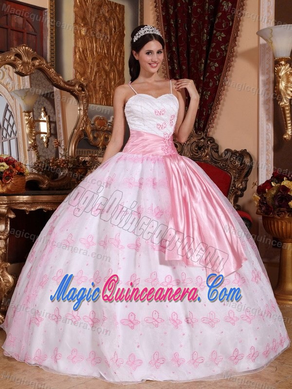Light Pink Spaghetti Straps Embroidery Dresses for Sweet 16