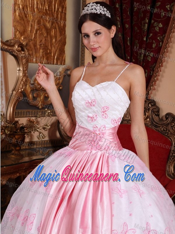 Light Pink Spaghetti Straps Embroidery Dresses for Sweet 16