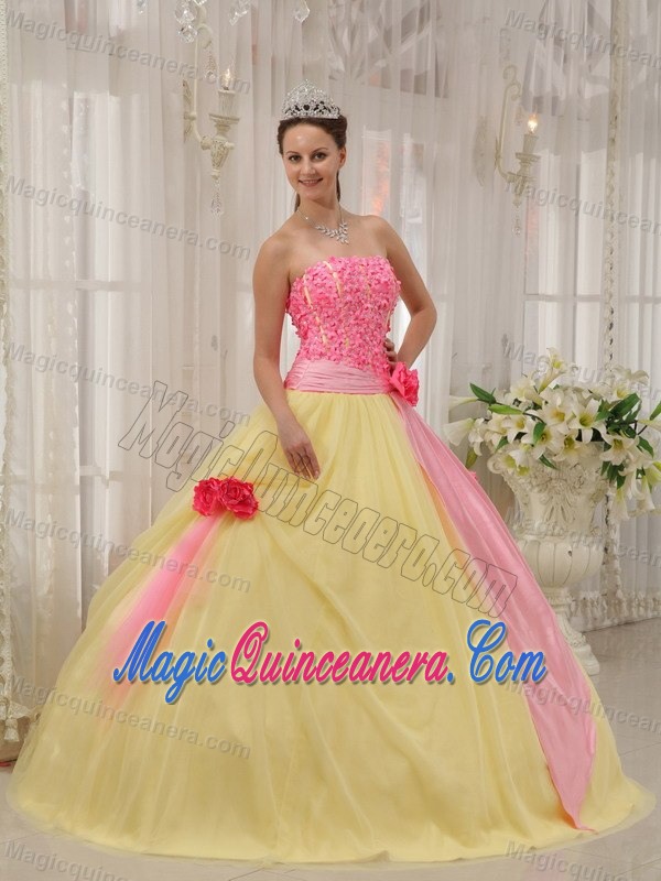 Pretty Pink and Yellow Sweet 16 Dress with Handmade Flowers