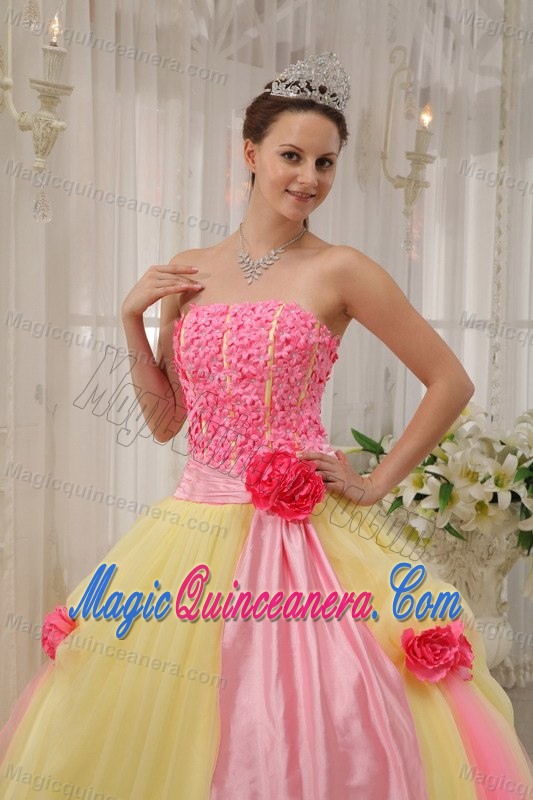 Pretty Pink and Yellow Sweet 16 Dress with Handmade Flowers
