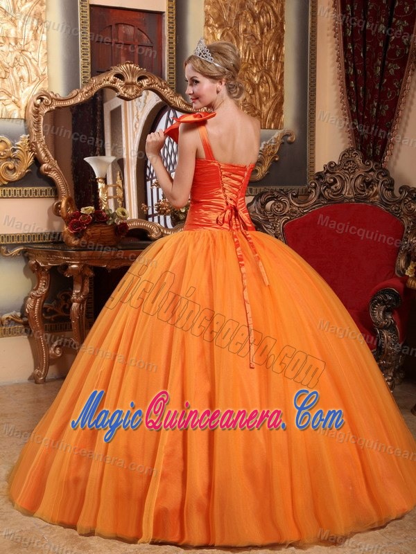 One Shoulder Ball Gown Beaded Dress for Quince with Bowknot