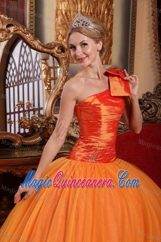 One Shoulder Ball Gown Beaded Dress for Quince with Bowknot