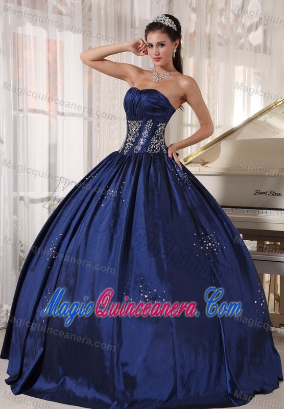 Navy Blue Beaded Taffeta Embroidery Sweet 15 Dresses in Belfast