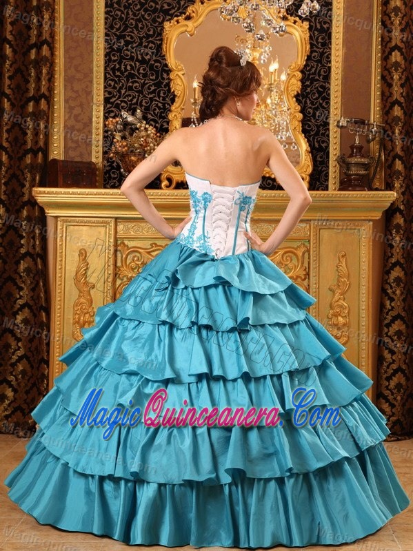 Turquoise Ruffled Taffeta Embroidery Quinceanera Gown in Ballycastle