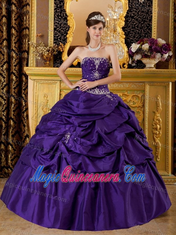 Purple Beaded Pick Ups Taffeta Appliques Quince Dresses in Bristol