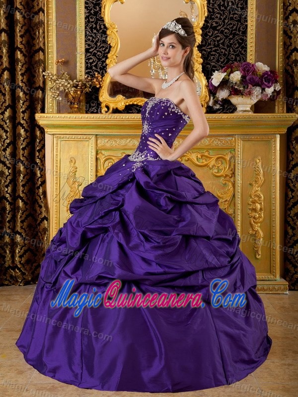 Purple Beaded Pick Ups Taffeta Appliques Quince Dresses in Bristol
