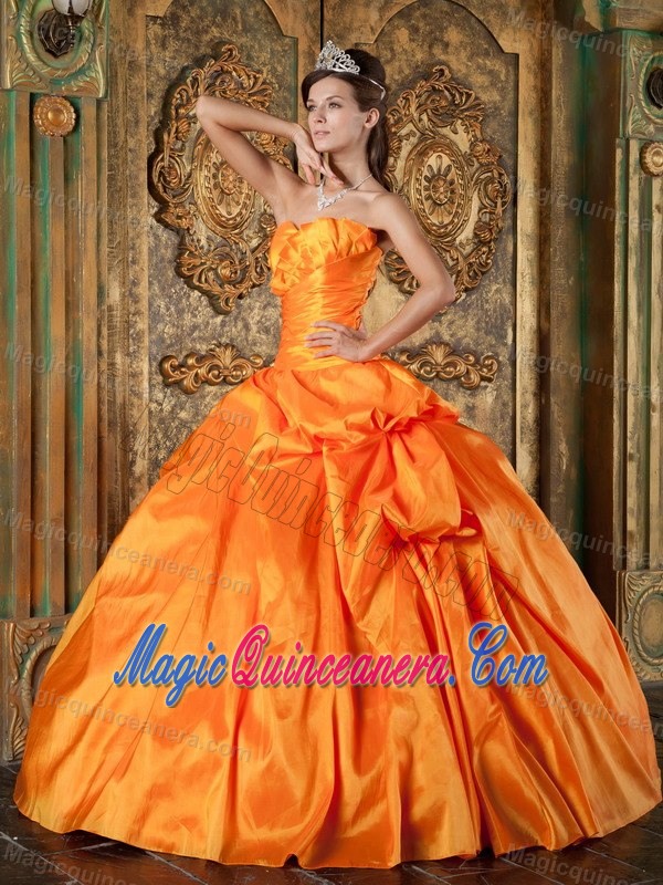 Orange Strapless Taffeta Dress For Quinceanera with Appliques in Paris
