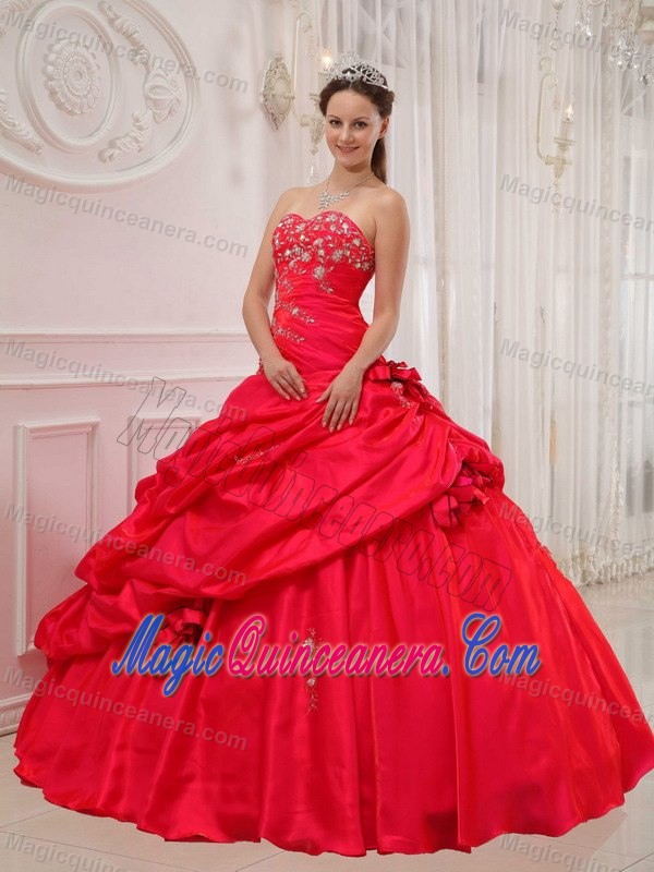 Red Taffeta Appliques Sweet 16 Dresses with Pick Ups in Bristol