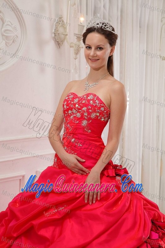 Red Taffeta Appliques Sweet 16 Dresses with Pick Ups in Bristol