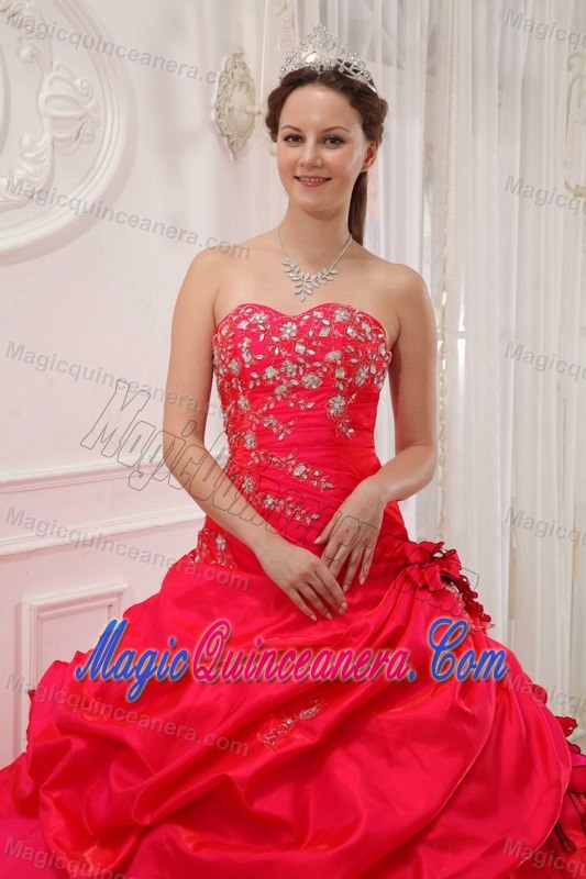 Red Taffeta Appliques Sweet 16 Dresses with Pick Ups in Bristol