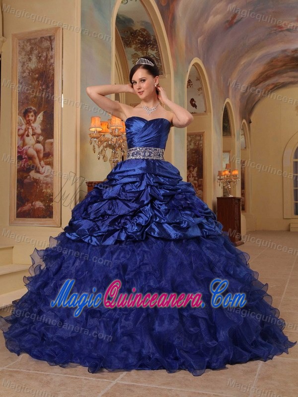 Blue Taffeta Pick Ups Organza Ruffles Quinceanera Dresses in Aachen