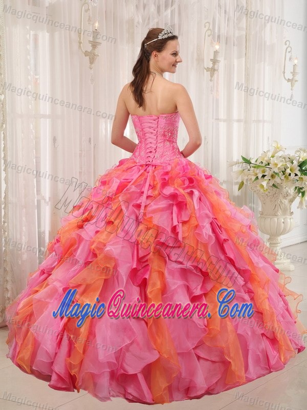 Multi-color Sweetheart Ruffled Organza Quinceanera Gown in Bath