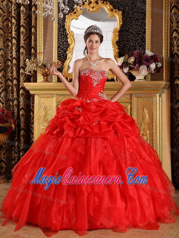 Red Strapless Beaded Organza Appliques Sweet 15 Dresses in Clifton