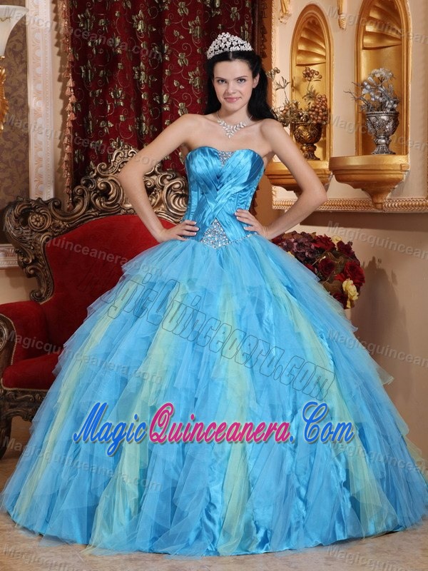 Aqua Blue Beaded Tulle Ruffles Quinceanera Dresses in Newtownabbey