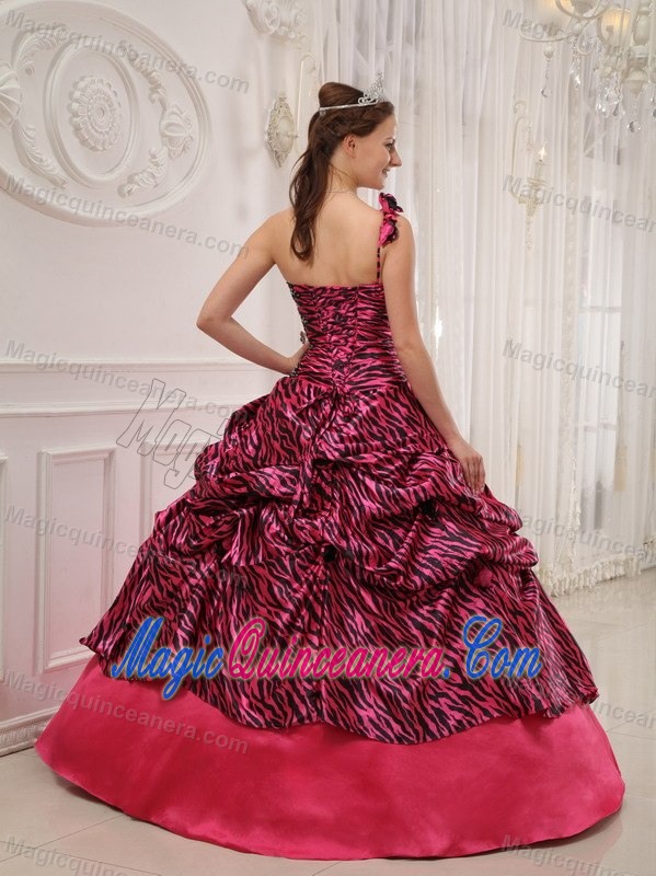 Pink One Shoulder Taffeta and Zebra Quinceanera Gown in Farnborough