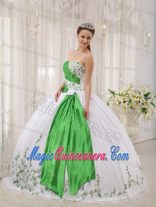 White and Green Organza Embroidery Quinceanera Dress in Antrim