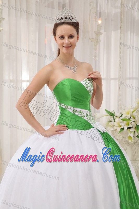 White and Green Organza Embroidery Quinceanera Dress in Antrim