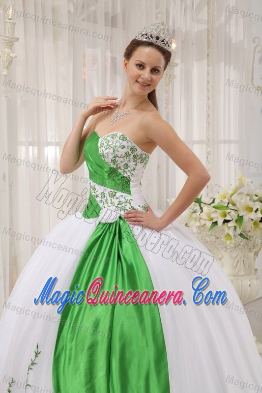 White and Green Organza Embroidery Quinceanera Dress in Antrim