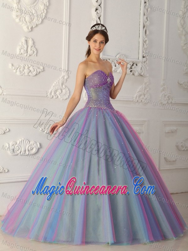 Multi-color Sweetheart Beaded Tulle Sweet 16 Dresses in Bristol
