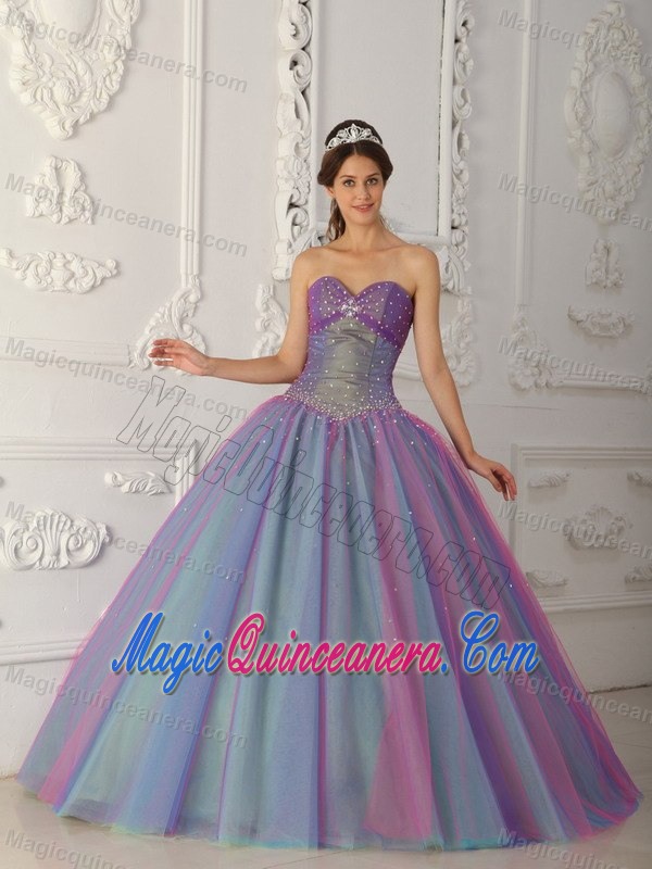 Multi-color Sweetheart Beaded Tulle Sweet 16 Dresses in Bristol
