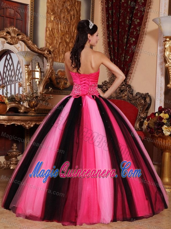 Hot Pink and Black Beaded Tulle Quinceanera Dresses in Newtownabbey