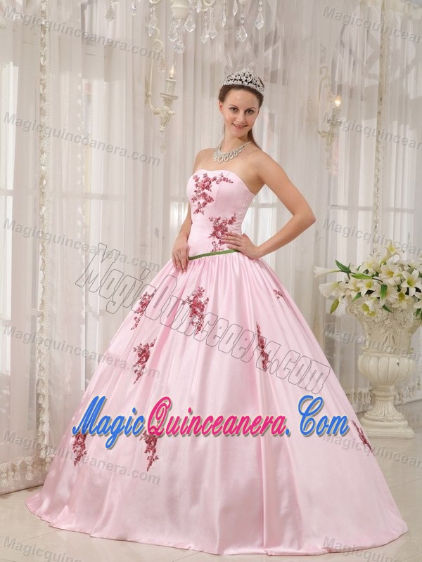 Pink Strapless Taffeta Appliques Quinceaneras Dress in Farnborough