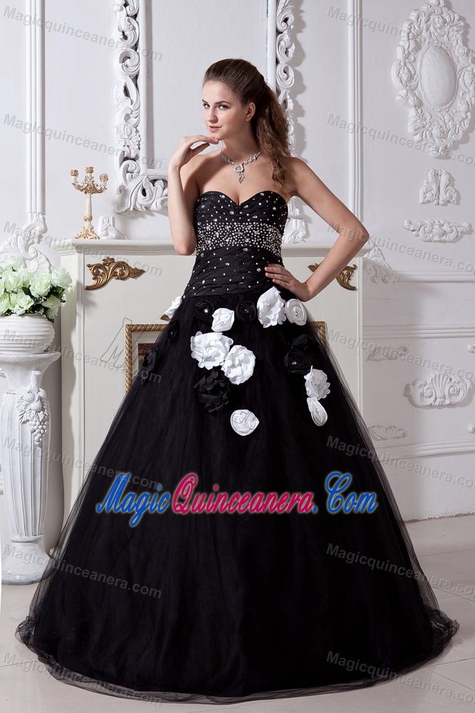 Black Beaded Hand-made Flowers Quinceanera Dresses in Bristol
