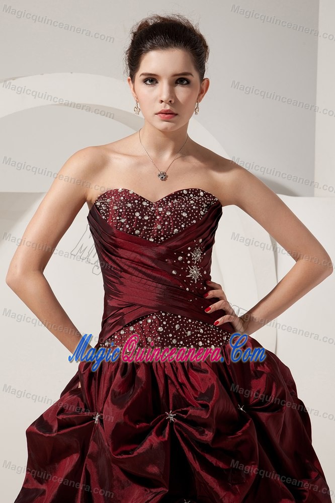 Burgundy Strapless Beaded Taffeta Sweet 15 Dresses in Antrim