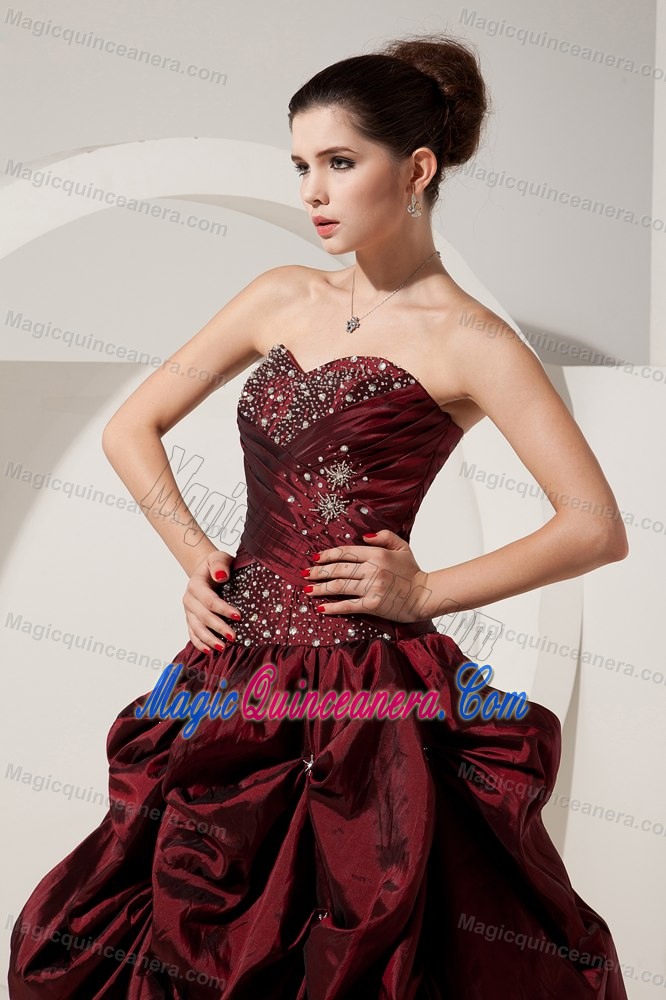 Burgundy Strapless Beaded Taffeta Sweet 15 Dresses in Antrim