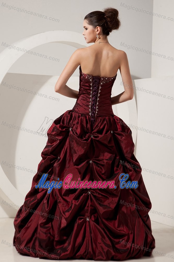 Burgundy Strapless Beaded Taffeta Sweet 15 Dresses in Antrim