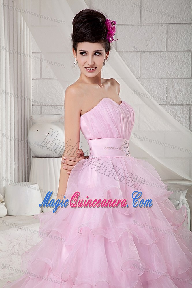 Baby Pink Layered Ruffles Organza Quinceanera Dress in Clifton