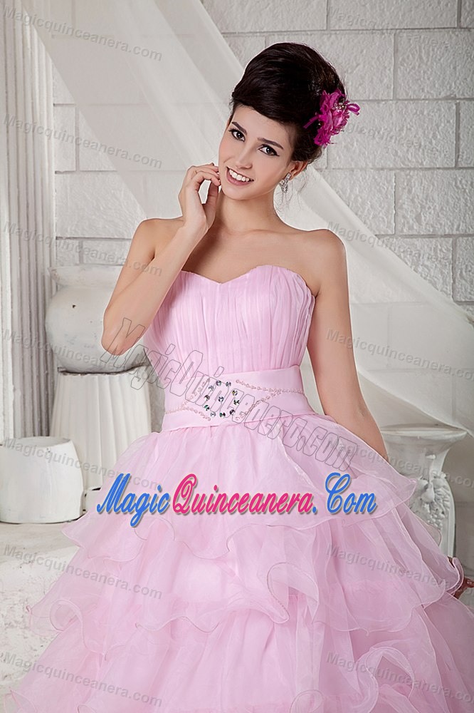 Baby Pink Layered Ruffles Organza Quinceanera Dress in Clifton