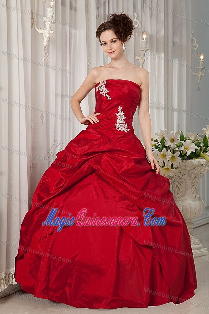 Red Strapless Taffeta Appliques Sweet 15 Dresses in Bristol