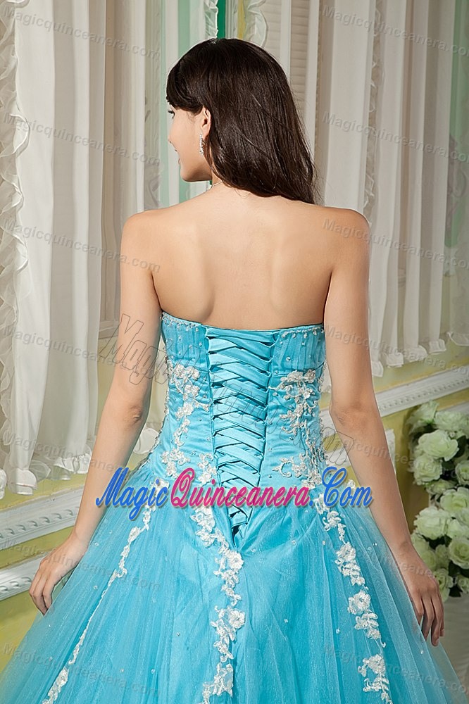 Aqua Blue Tulle Quinceanera Dresses with Appliques in Clifton