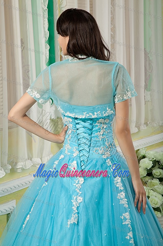 Aqua Blue Tulle Quinceanera Dresses with Appliques in Clifton