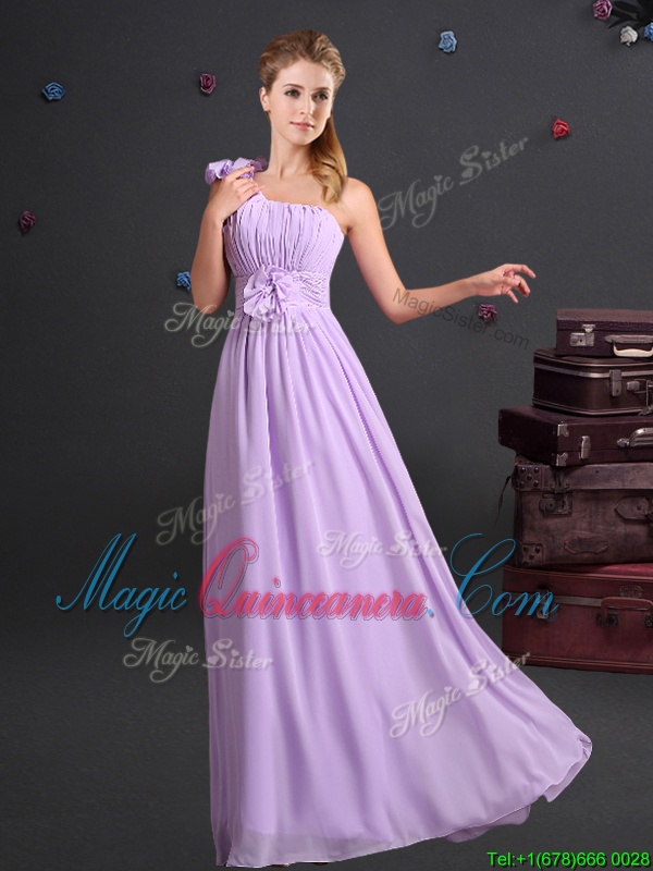 triumph Wonderful One Shoulder Floor Length Empire Sleeveless Lavender Damas Dress Zipper