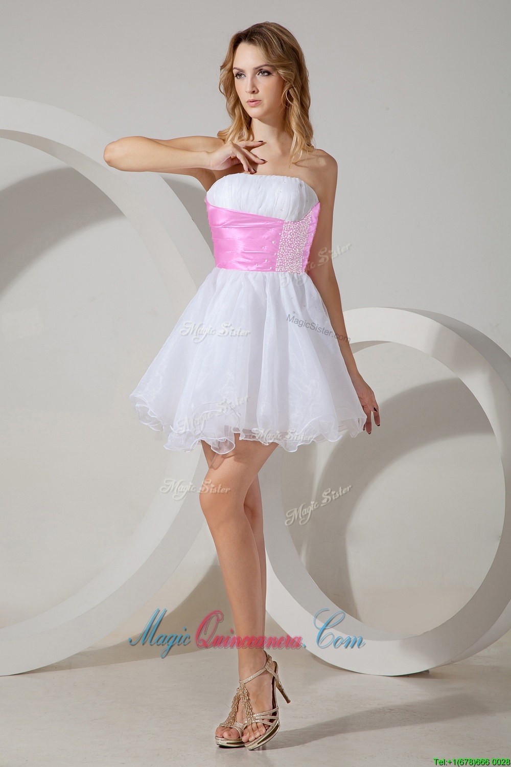 triumph Wonderful White Organza Zipper Dama Dress for Quinceanera Sleeveless Mini Length Beading