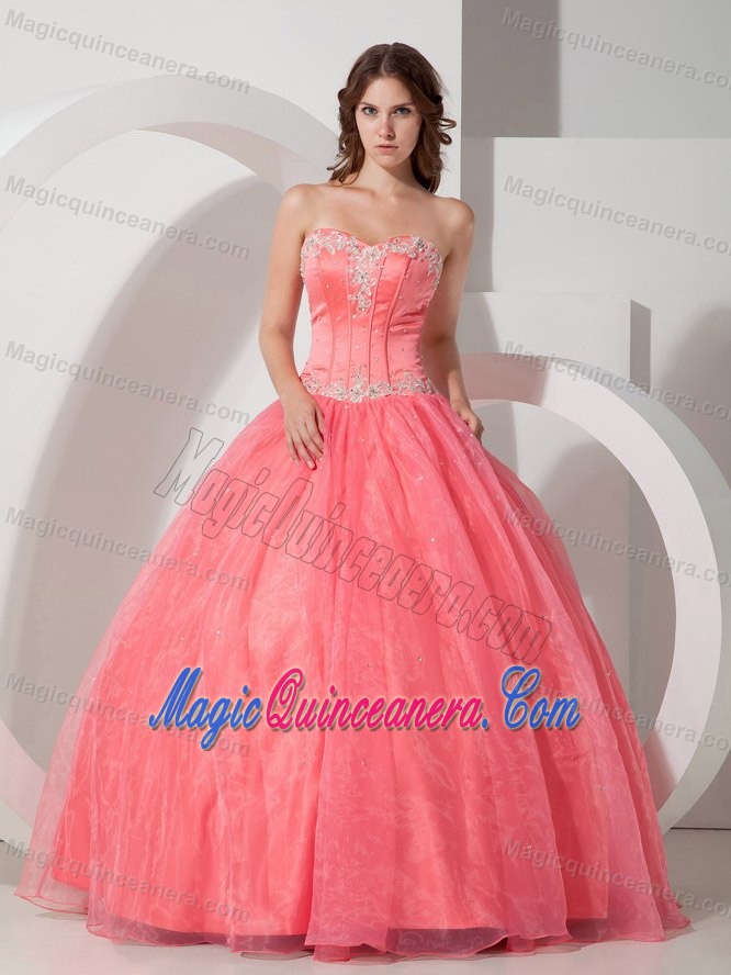Watermelon Sweetheart Appliqued Quinceanera Party Dresses