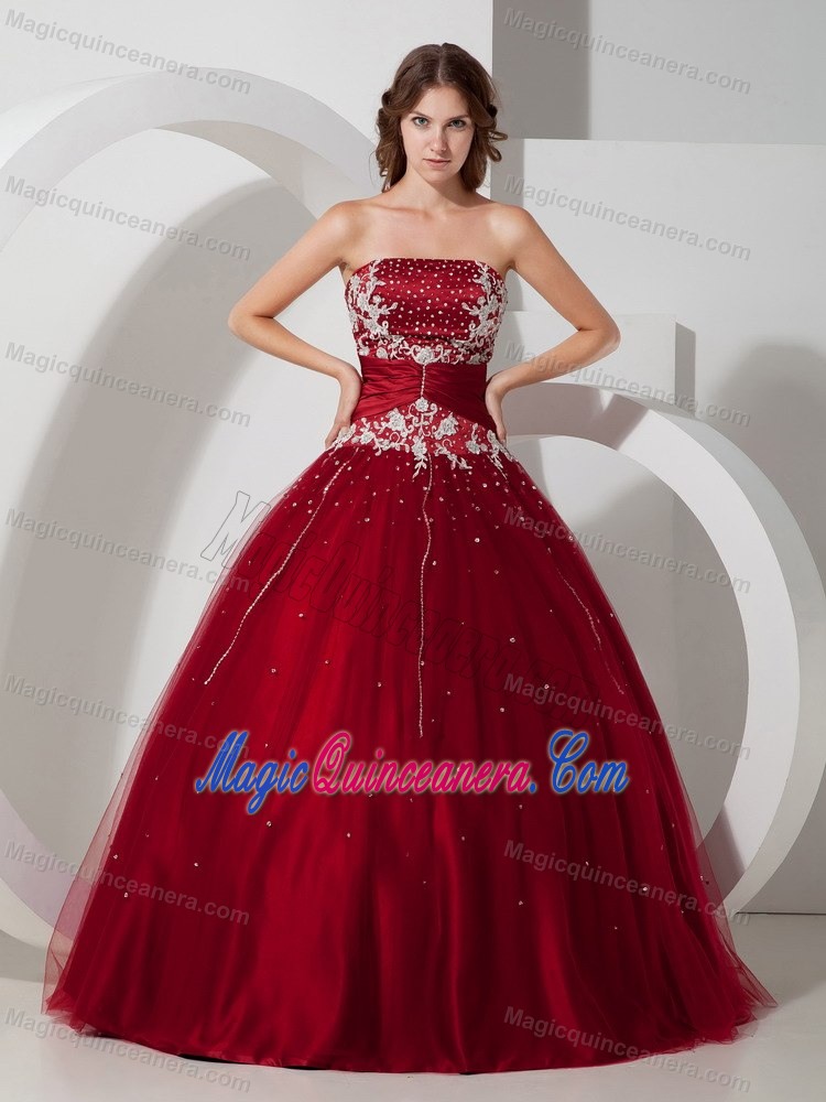 Low Price Wine Red Beaded Appliqued Sweet Sixteen Dresses