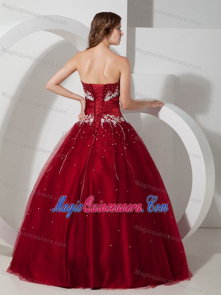 Low Price Wine Red Beaded Appliqued Sweet Sixteen Dresses