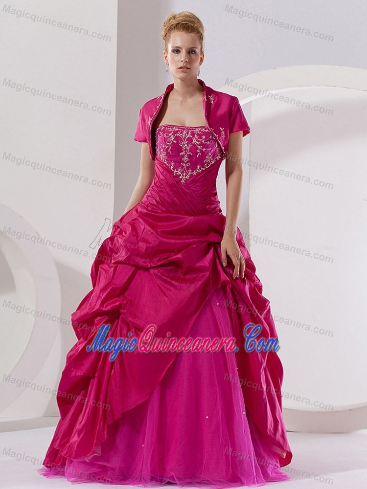 Affordable Strapless Hot Pink Pick Ups Quinceanera Gowns